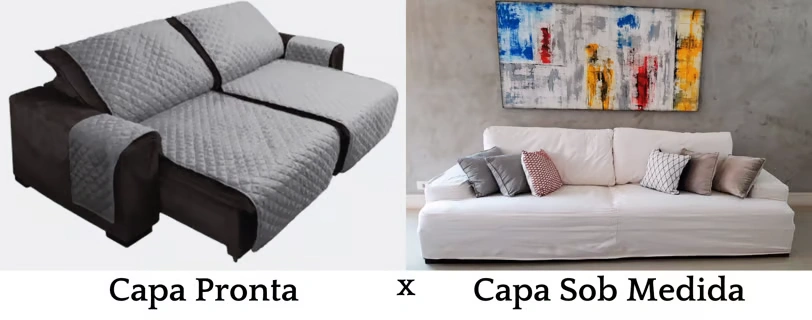 Sofá com capa pronta cinza, com folgas no caimento